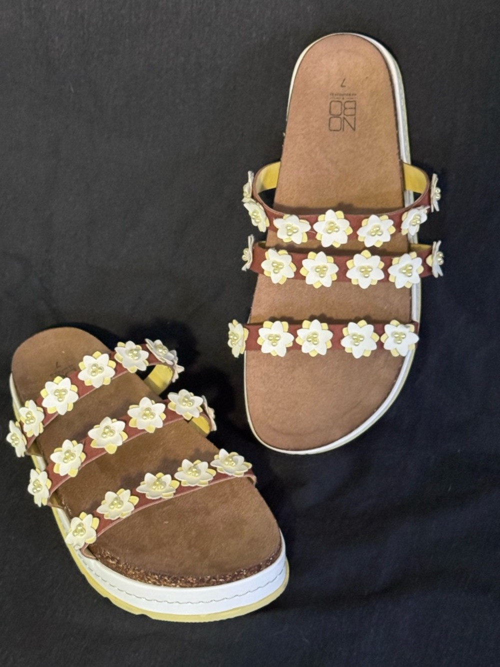 NWT NoBo Flower Embellished Brown Slide Sandals - Women’s Size 7